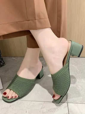 Women's Open Toe Chunky Heel Mules