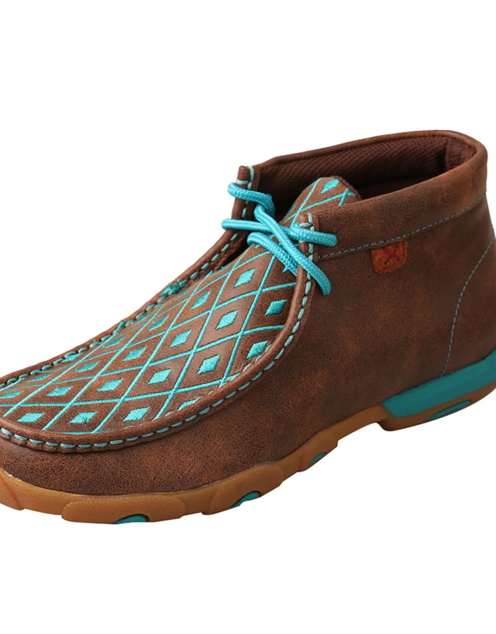 Womens Twisted X Chukka Driving Moc Brown Teal Embroidery