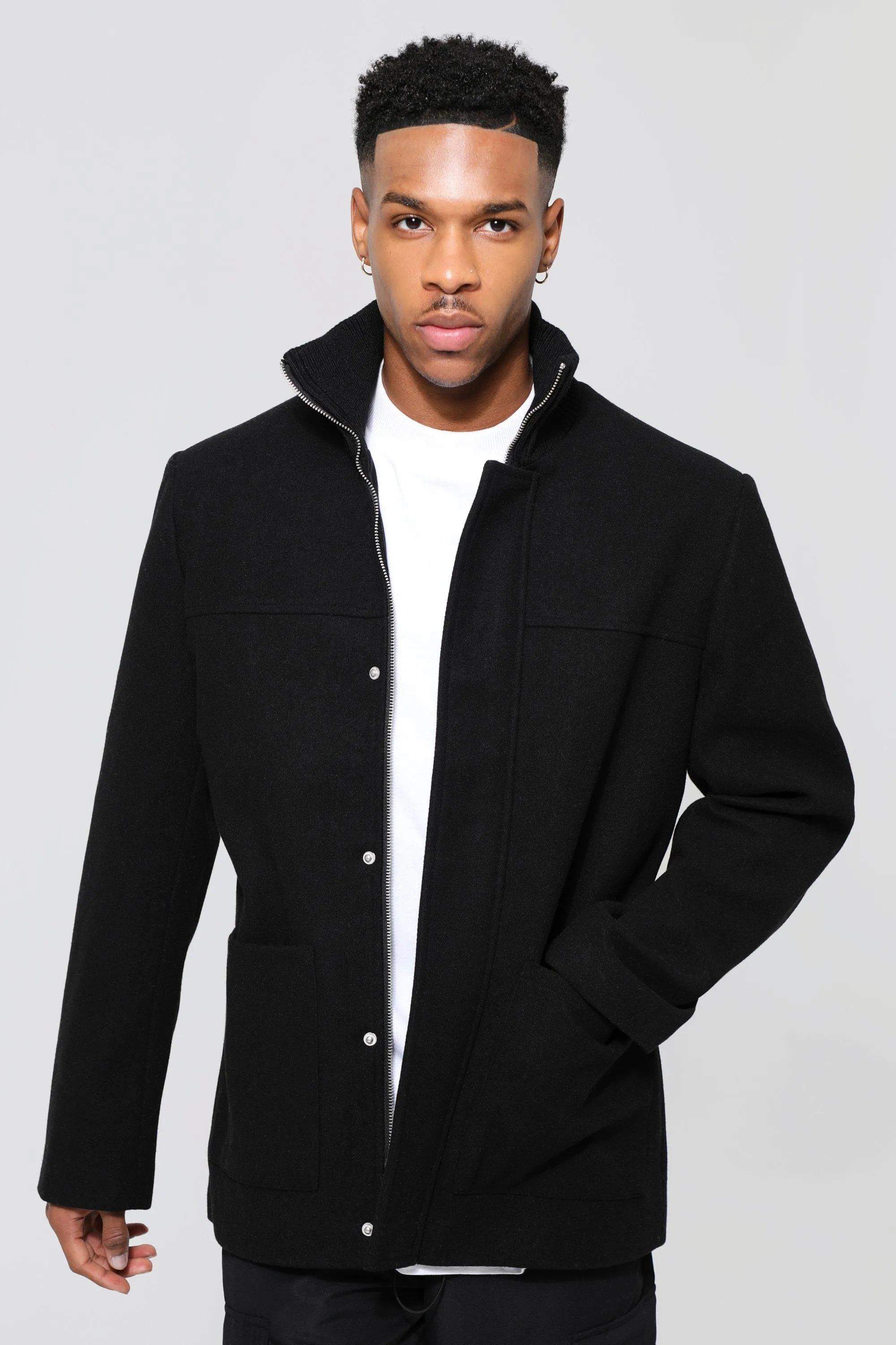 Wool Look Funnel Neck Jacket