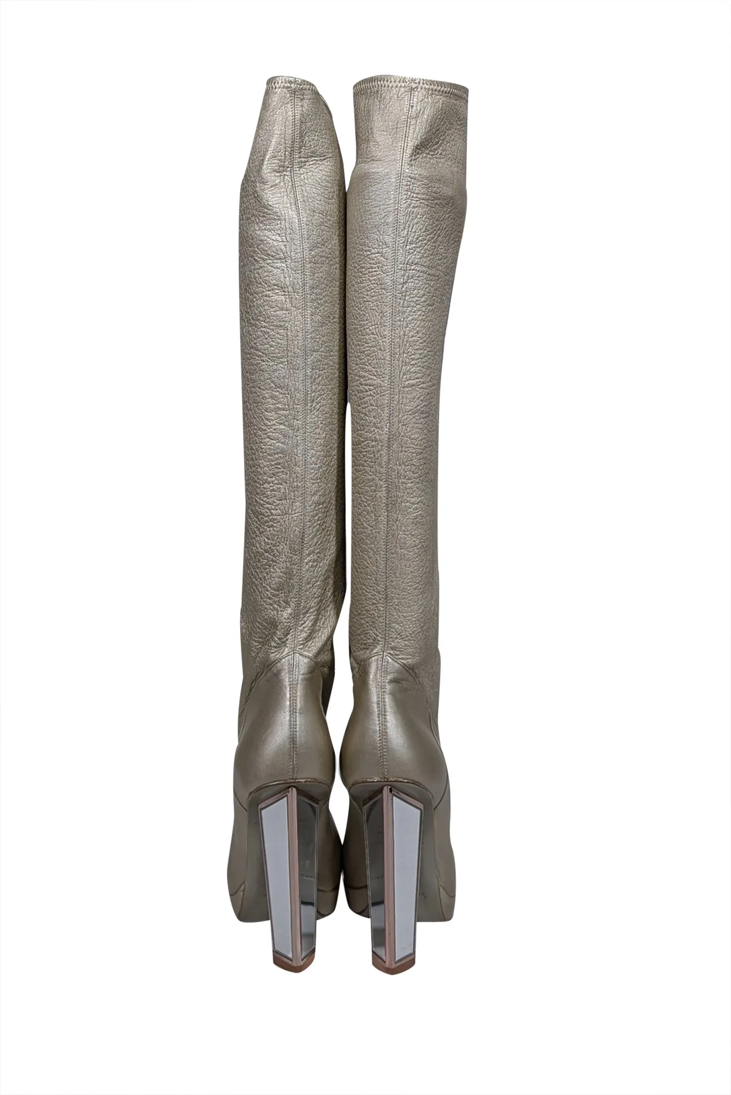 Yves Saint Laurent - Champagne Gold Metallic Leather Tall Heeled Boots Sz 9