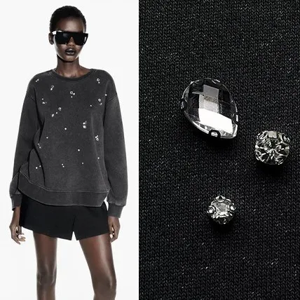 Zara Washed Rhinestone Sweatshirt