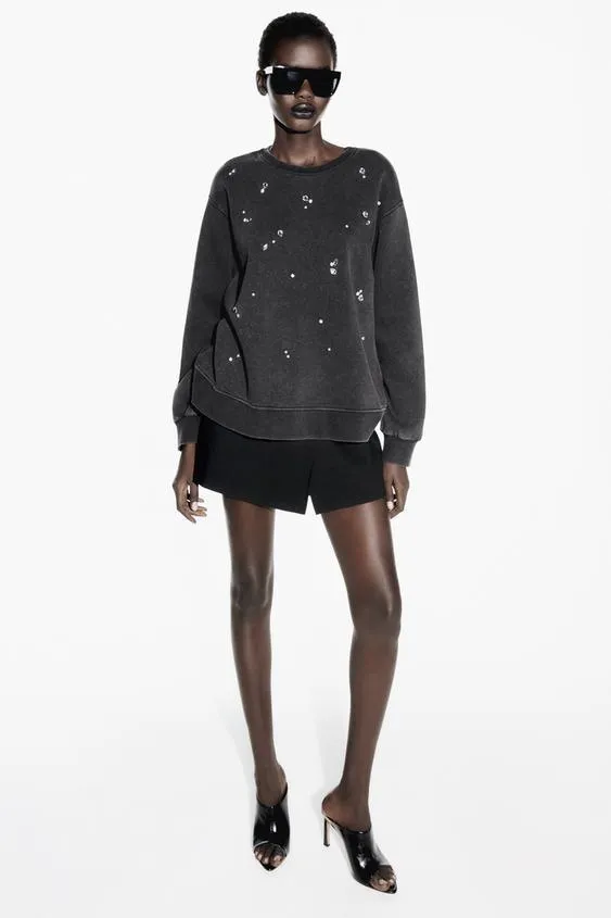 Zara Washed Rhinestone Sweatshirt