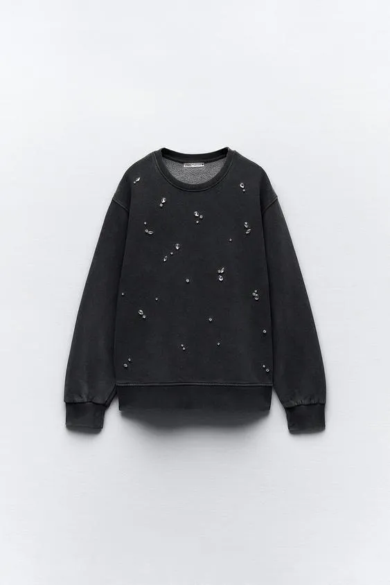 Zara Washed Rhinestone Sweatshirt