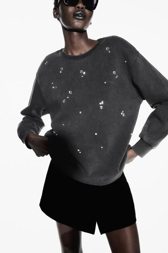 Zara Washed Rhinestone Sweatshirt