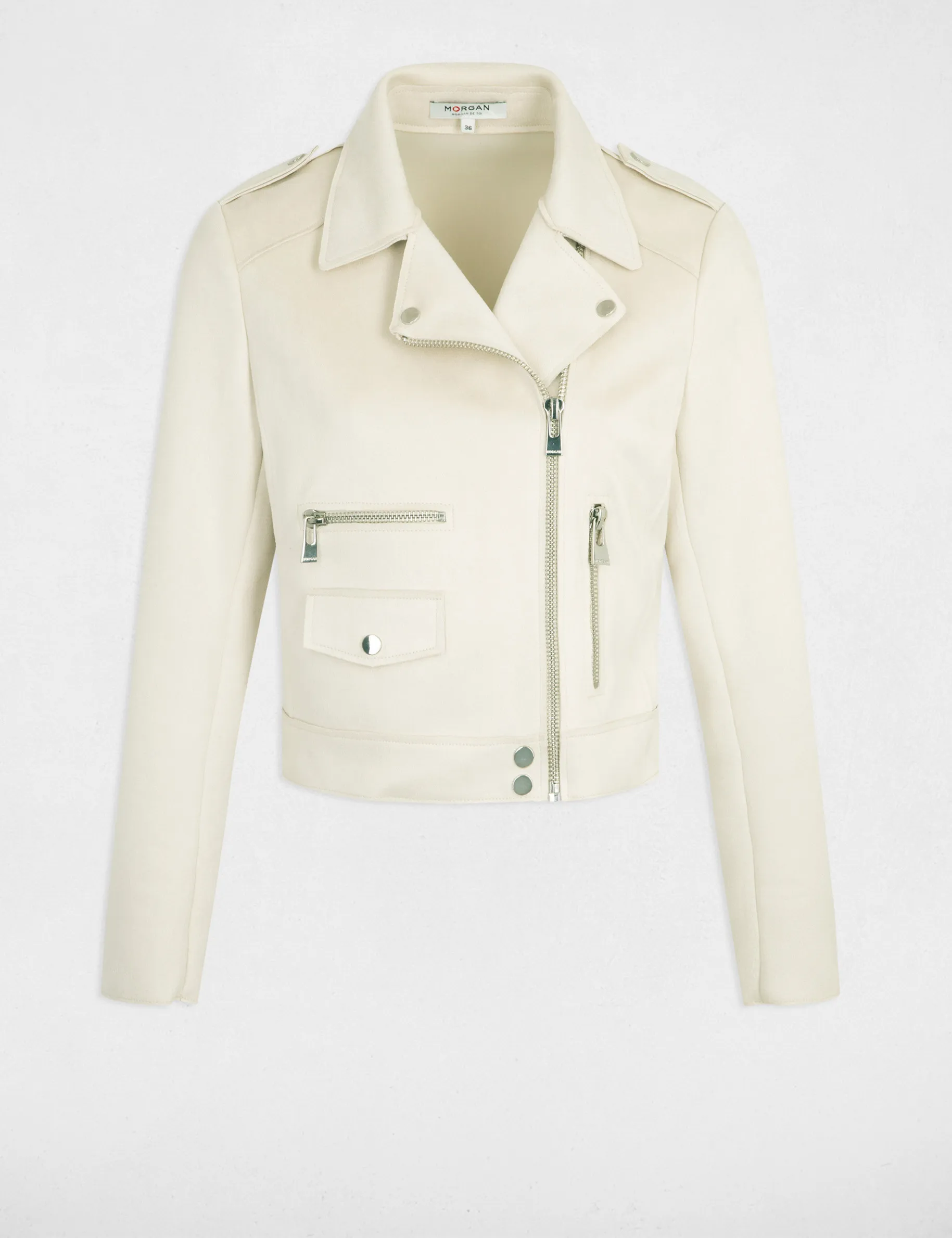 Zipped short suede jacket light beige women